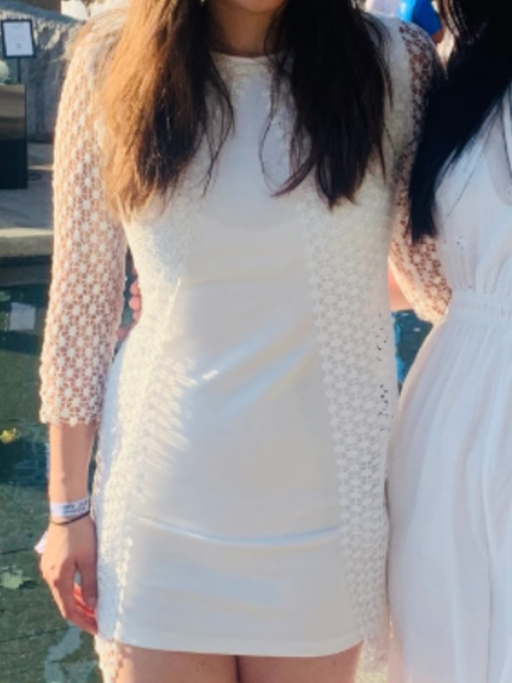 White Mini Dress With Lace Sleeves (Size Small)